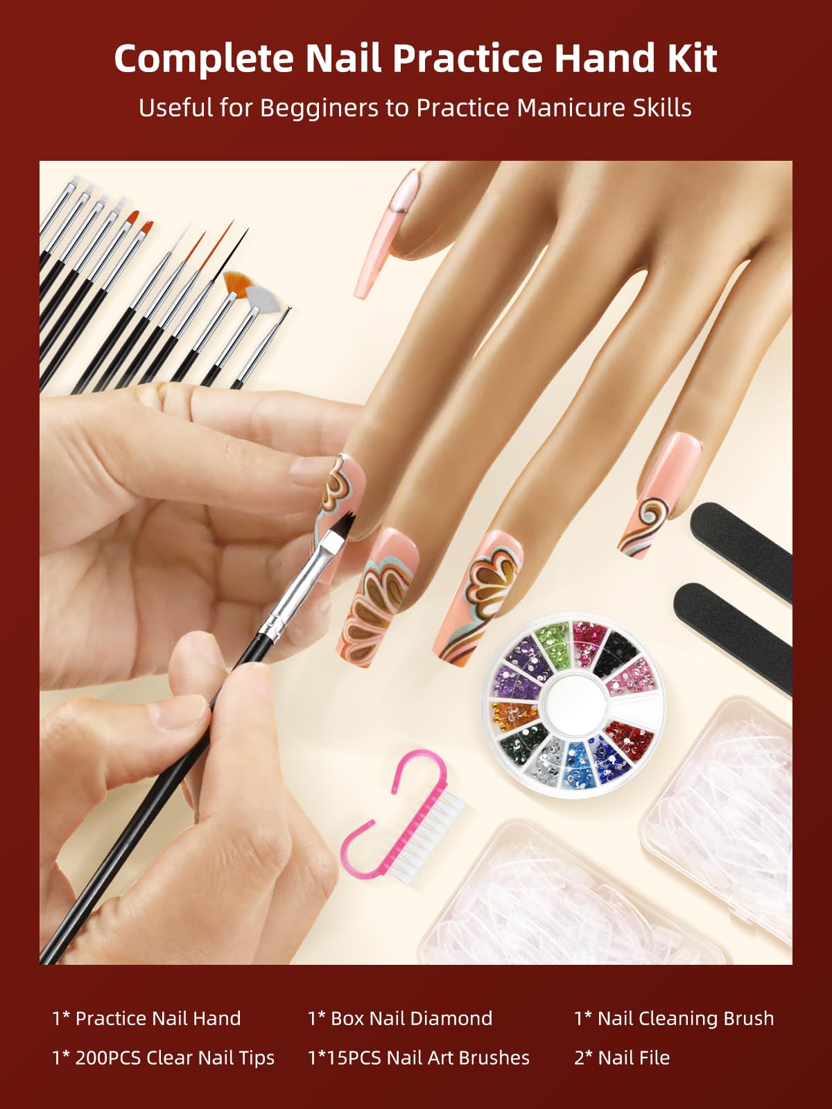 Practice Hand for Acrylic Nails - Nail Tips Won't Fall off Fake Hand - Flexible Movable Nail Practice Hand - Mannequin Hand For Nails - Nail Hand for DIY Nail Manicure