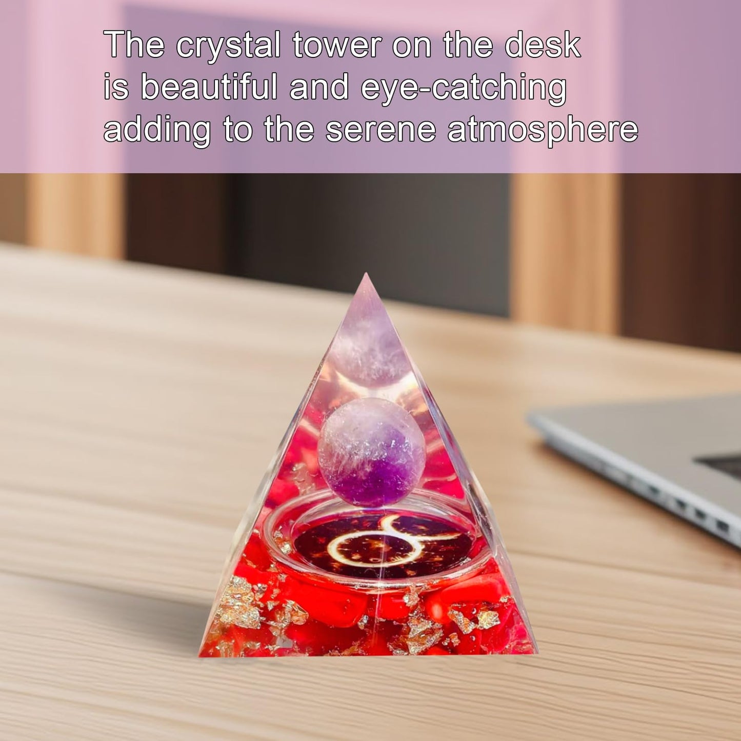 Saefheled Twelve Constellations Taurus Orgone Pyramid,Natural Amethyst&red Coral Orgonite Crystal Healing Pyramid for Protection Chakra, Unique Constellation Pyramid for Positive Energy,Money Health