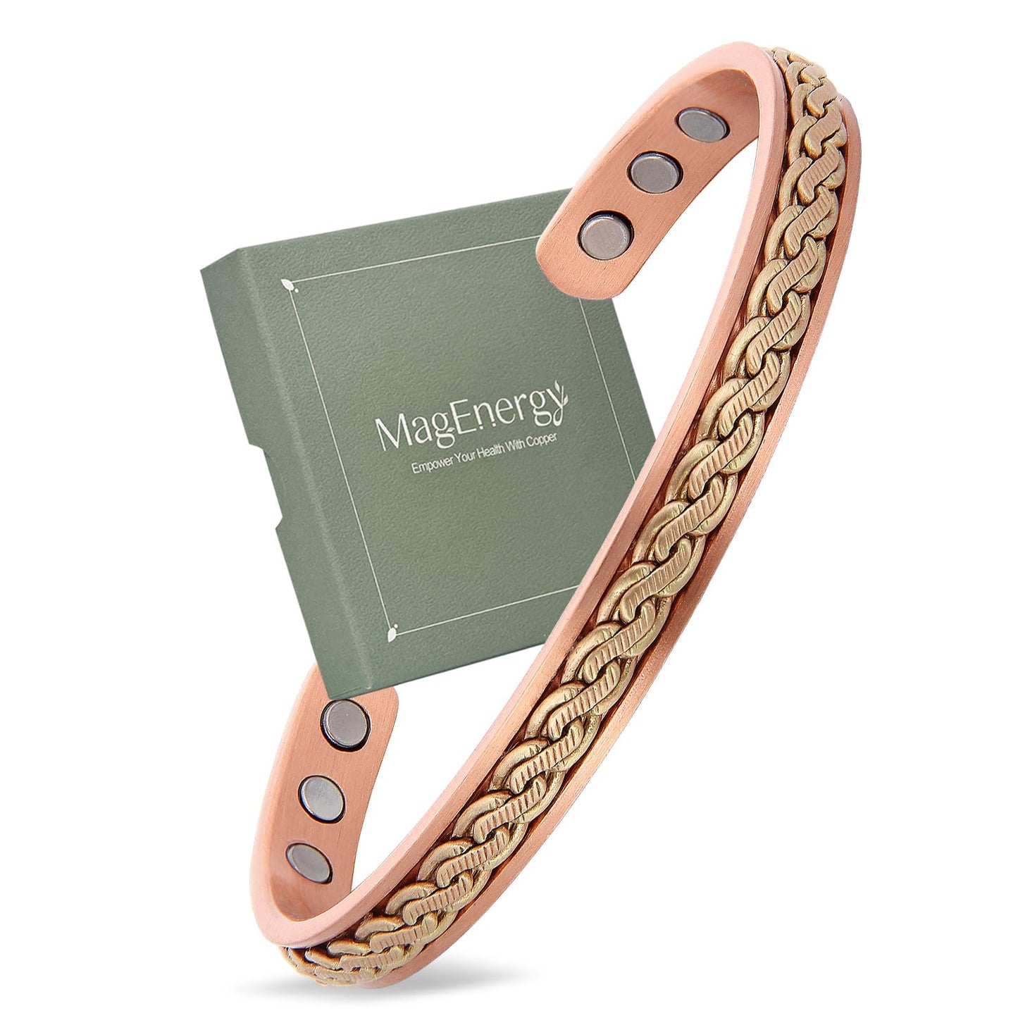 MagEnergy Handcrafted Copper Bracelets for Women, Magnetic Copper Cuff Bracelet with Twisted Wire, Adjustable Bangle & Healthy Jewelry Gift (Chain Weave Inlay)