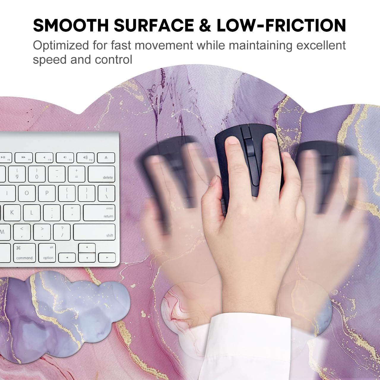 JIKIOU Large Cloud Mouse Pad Waterproof with Cloud Keyboard Wrist Pad and Cloud Mouse Wrist Pad Set, Ergonomic Computer Desk Wrist Support Mousepad for Keyboard and Mouse 35.4x15.7in Marble Pink