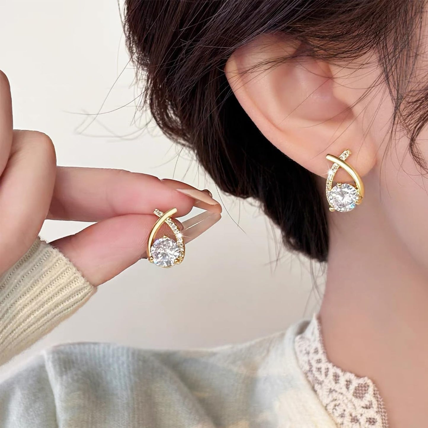 GLMOCM Hoop Earrings: Lymphatic Drainage Earrings with Germanium, Copper, Zircon Stones - Modern Hoops for Women