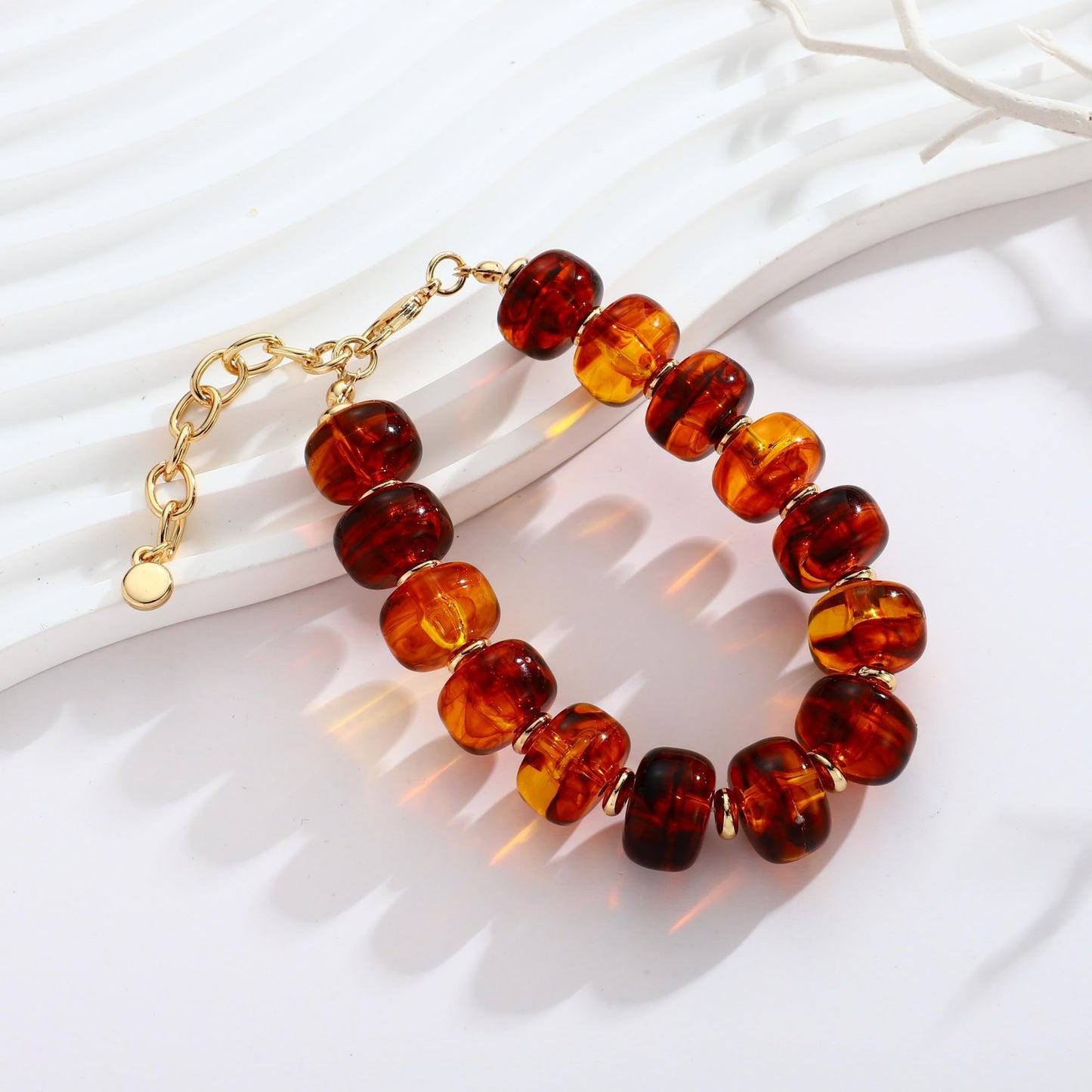 ENSKEFEN Chunky Brown Beaded Bracelets for Women Trendy Vintage Acrylic Resin Beads Bracelet Boho Adjustable Statement Bracelet Summer Jewelry