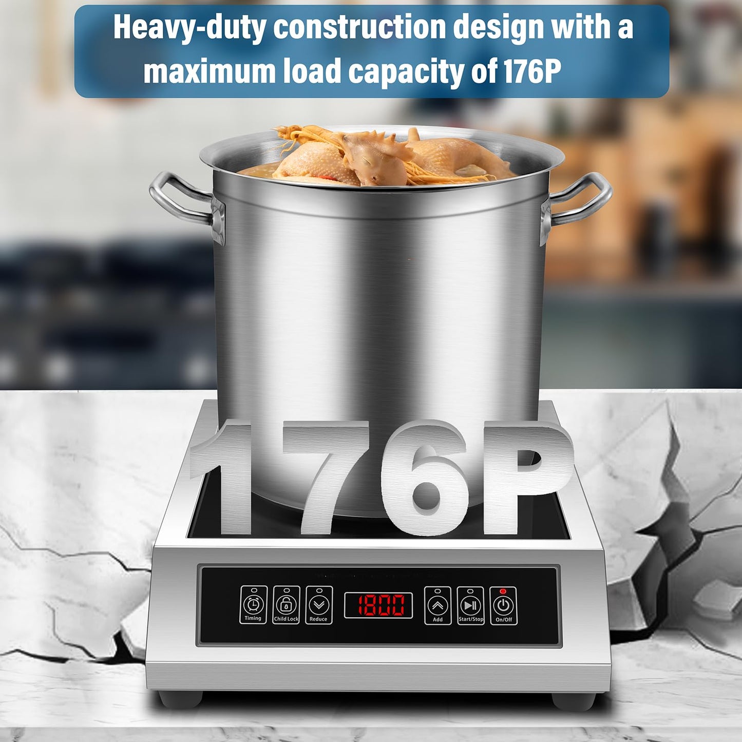 WaterElfo Professional Portable Induction Cooktop,1800 Watts 120V Commercial Range Countertop Burner, 1800 Watts Induction Burner with Sensor Touch and LCD Screen Low noise, timed