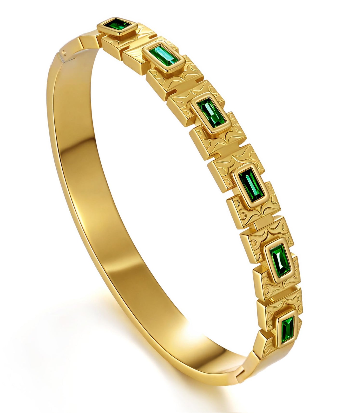 hotoo Vintage Gold Bangle Bracelets for Women Stackable Green Beaded Cuff Bracelet Christmas