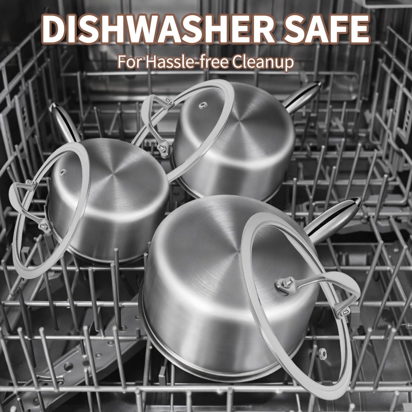 EWFEN 3 Ply Stainless Steel Sauce Pan Set with Lids, 1 & 2 Quart Multipurpose Cooking Pot, Stay-Cool Handle, Induction Oven Dishwasher Safe, 1QT & 2QT