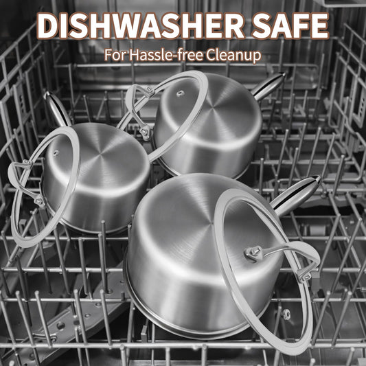 EWFEN 3 Ply Stainless Steel Sauce Pan Set with Lids, 1 & 2 Quart Multipurpose Cooking Pot, Stay-Cool Handle, Induction Oven Dishwasher Safe, 1QT & 2QT