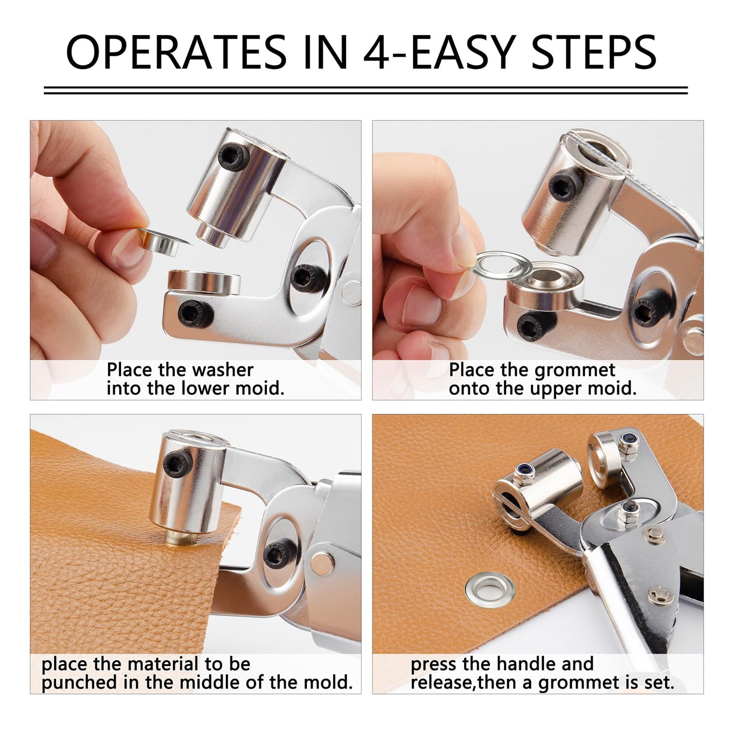 Grommet Tool Kit 3/8 Inch (10mm), Heavy Duty Handheld Manual Press with Hole Punch & 500pcs Eyelets for Leather, Canvas, Fabric, Tarps, Vinyl & Banners