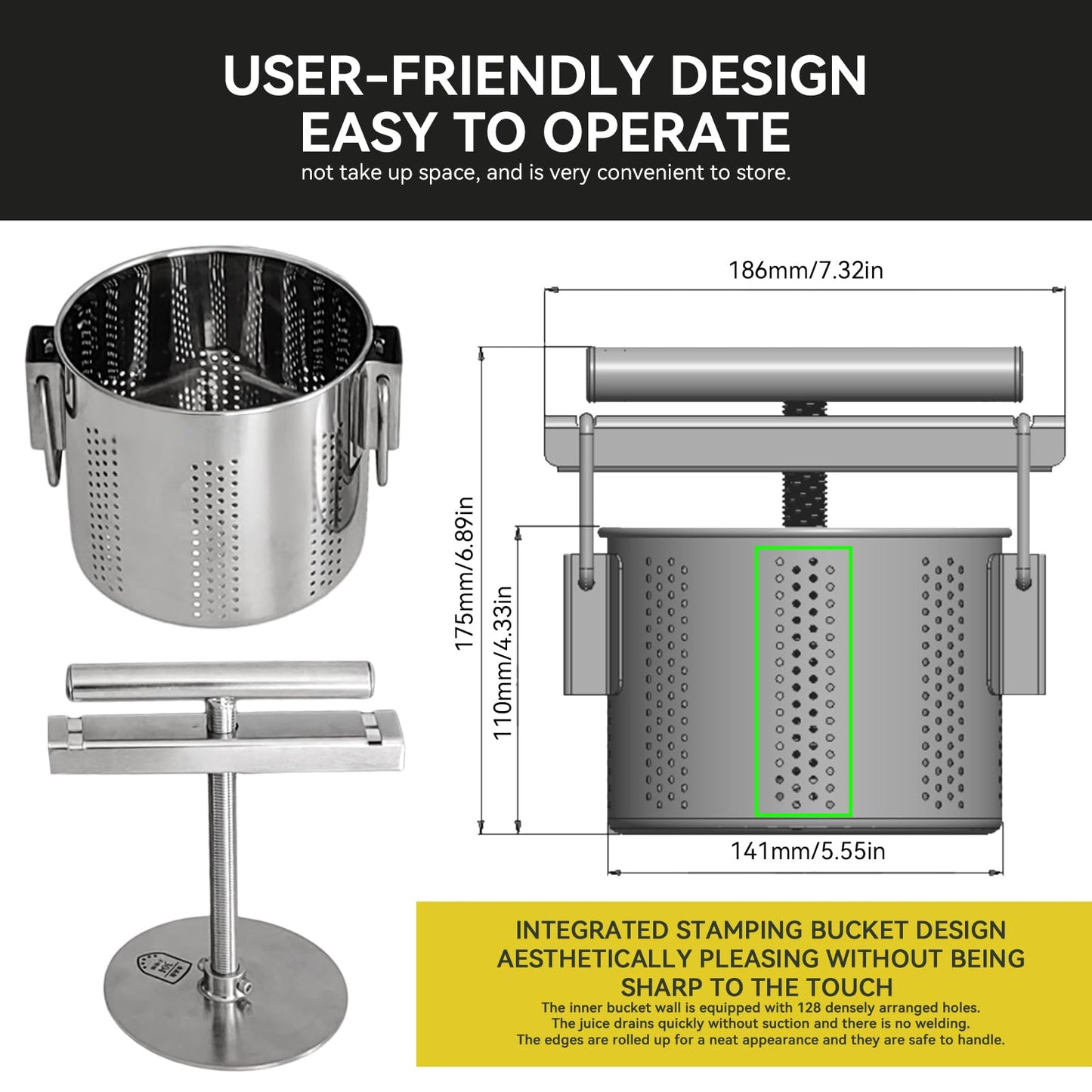 SQUEEZE master Stainless Steel Manual Vegetable Squeezer & Cheese Press,Food Press for Dumpling Filling, Spinach, Tofu, Herb & Fruit Juice-0.5 Gallons