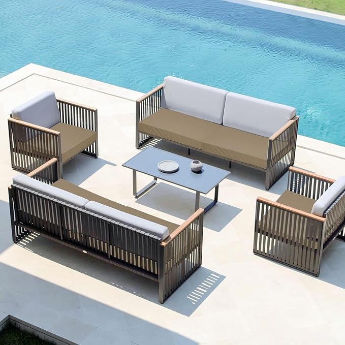 Easy-Going Waterproof Patio Cushion Covers 22x22x4 inch 4 Pack Replacement Non-Slip Outdoor Seat Cushion Slipcover with Zipper. Camel