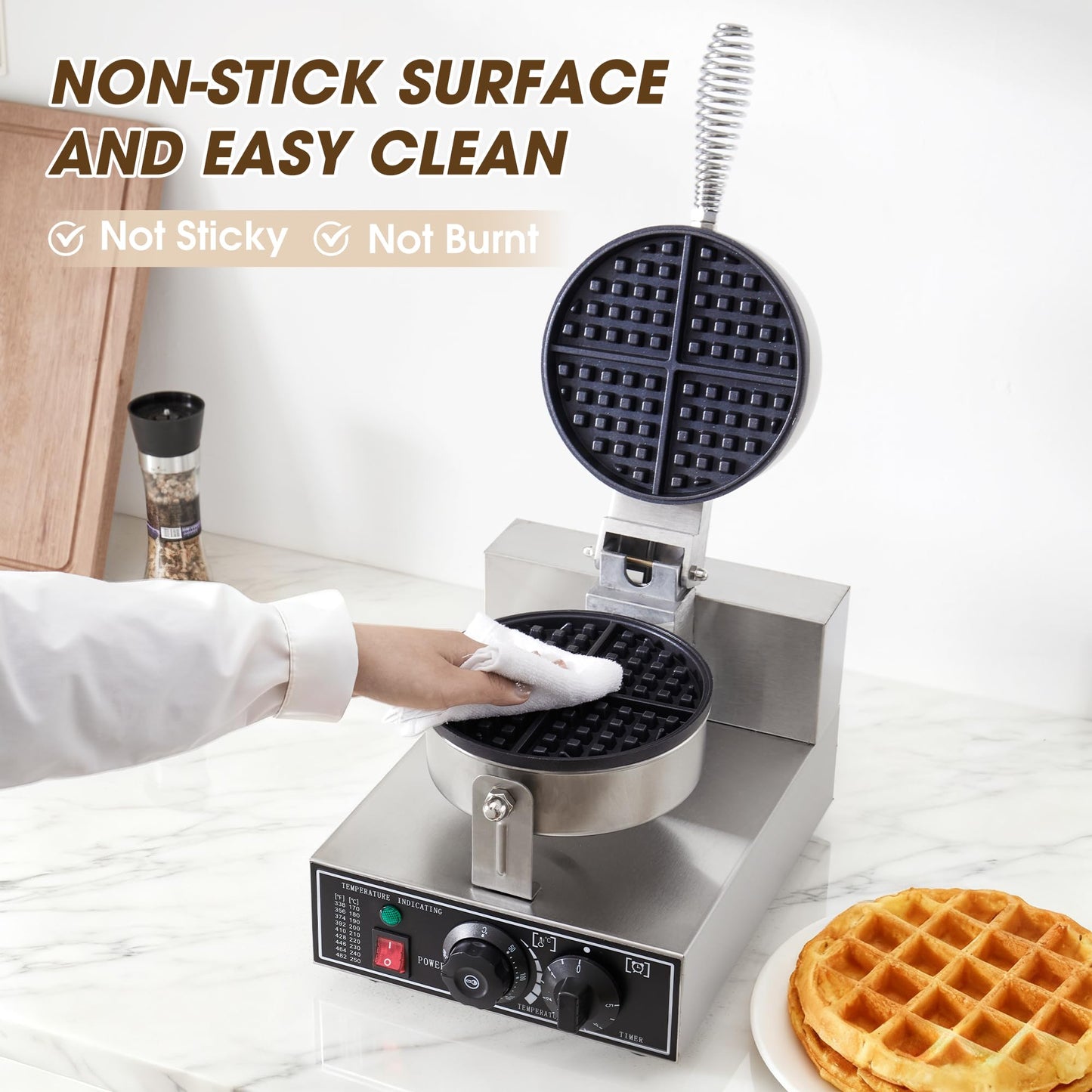 YODHOSA Commercial Waffle Maker, 1200W Waffle Iron, Professional Rotatable Waffle Baker Machine with Temp and Time Control, Non-Stick Baking Pan Stainless Steel for Restaurant Bakeries Kitchen Home