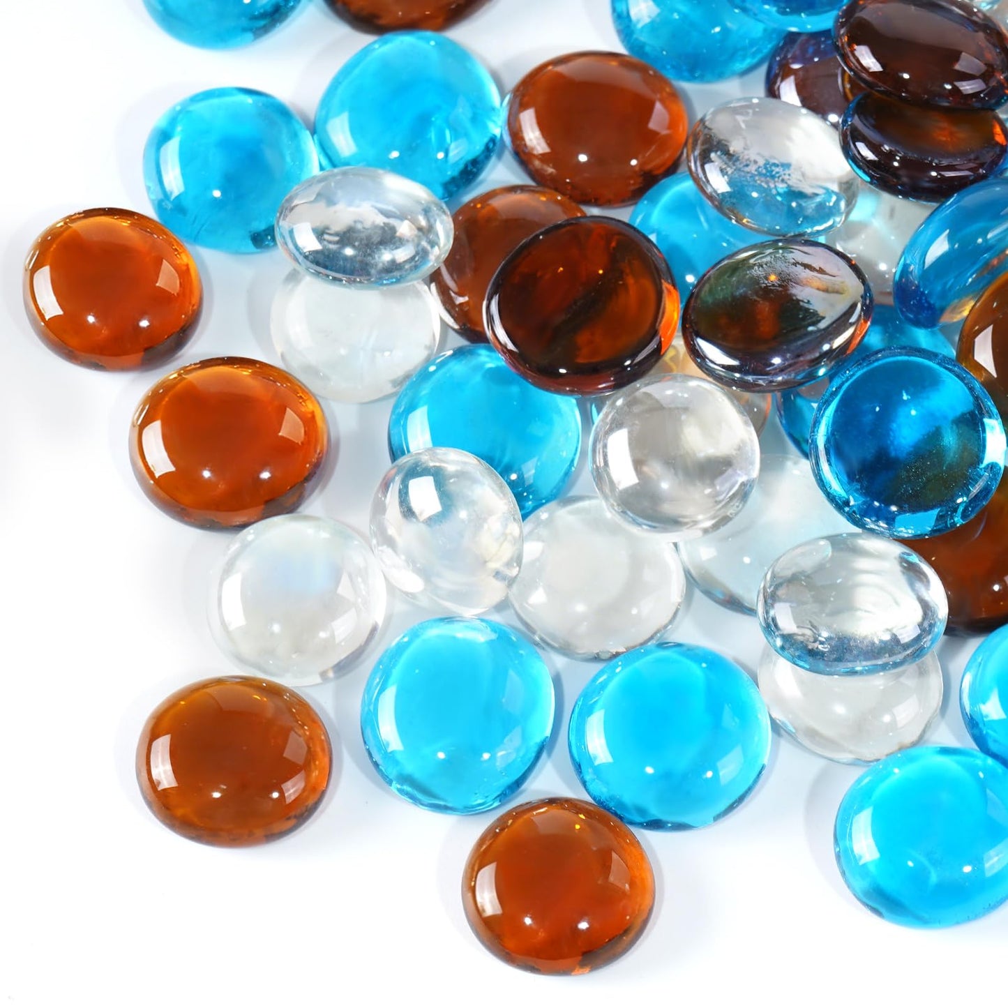 vchin 3/4 Inch Blended Fire Glass Beads,10LB Round Fire Glass Beads for Fire Pit Table, Fireplace and Fire Bowl (Caribbean Blue+Crystal Ice+Amber)