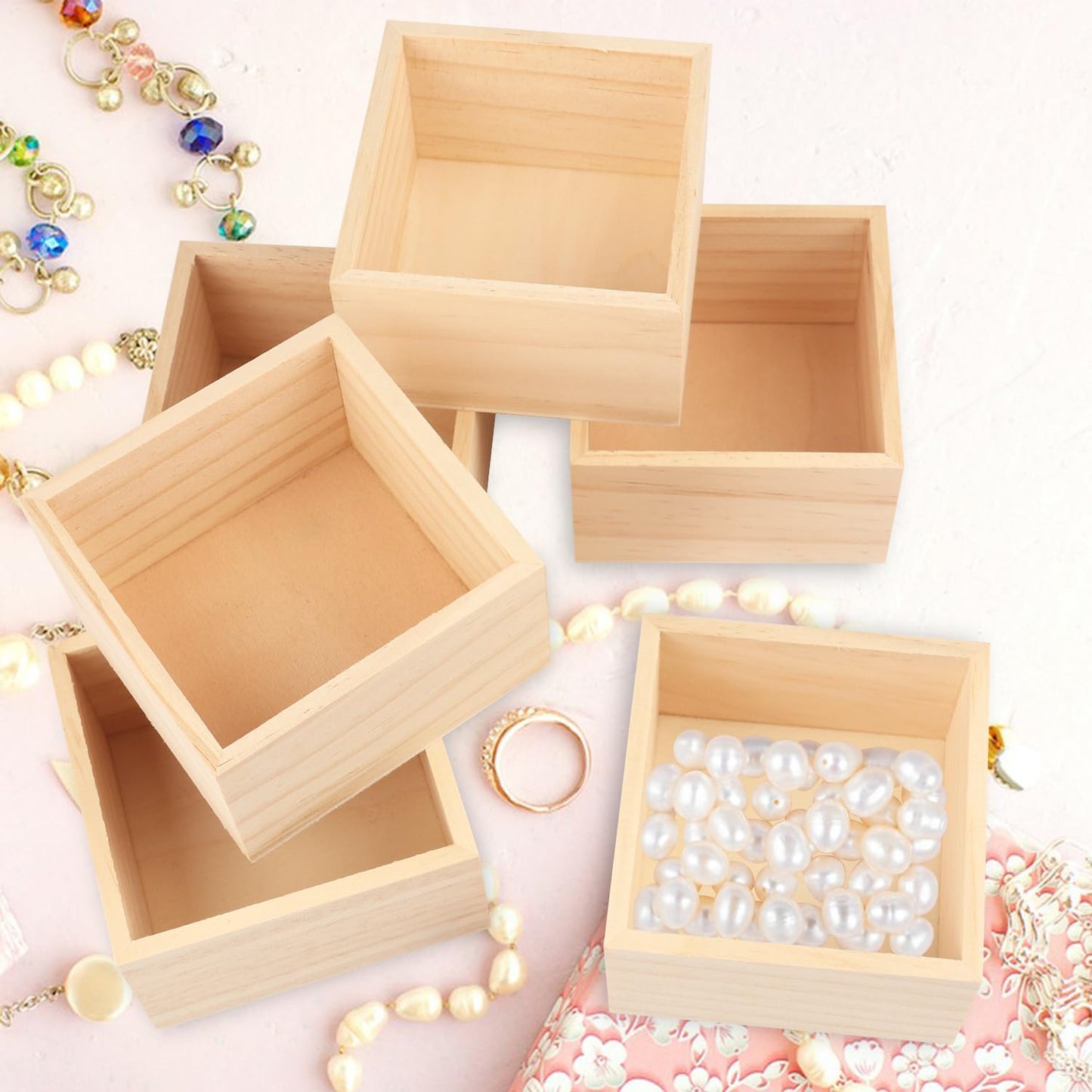 GNIEMCKIN 20 Pack 4 x 4 Inch Unfinished Small Square Wooden Box, Rustic Organizer Storage for DIY Crafts, Collectibles, Succulents, Desktop Drawer Decor