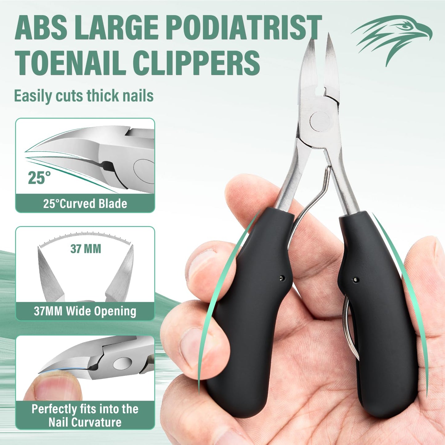 Toenail Clippers for Seniors Thick Toenails, CLPPNA Large Toe Nail Clippers Set for Men with Wide Jaw, Sharp Heavy Duty Ingrown Toenail Clippers Nail Cutter, Long Handle with Slanted Curved Blade
