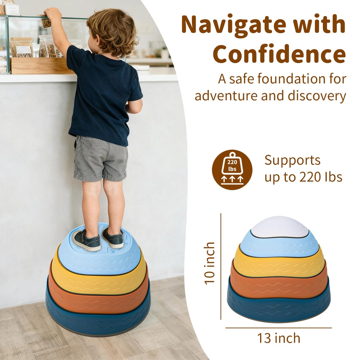 Gentle Monster Stepping Stones for Kids, Set of 6/8/11 PCS for Balance with Non-Slip Bottom - Exercise Coordination and Stability (Egg-Morandi)