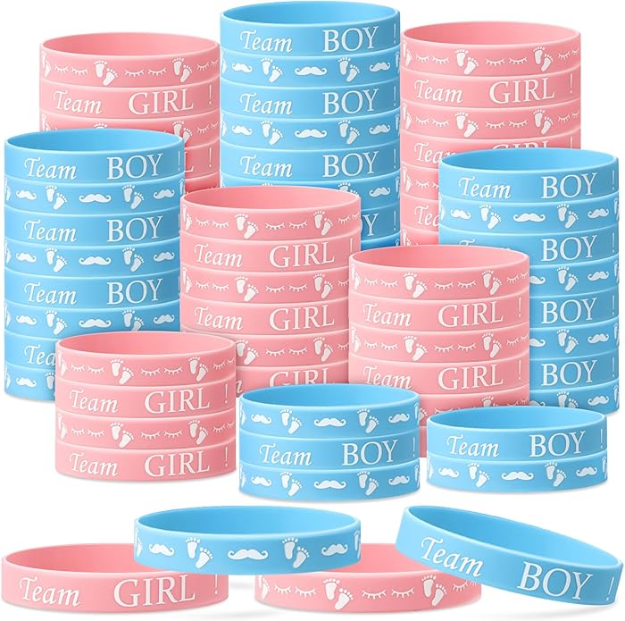 60 Pcs Gender Reveal Bracelets | Team Boy & Team Girl Silicone Wristbands for Gender Reveal Party Supplies & Decorations