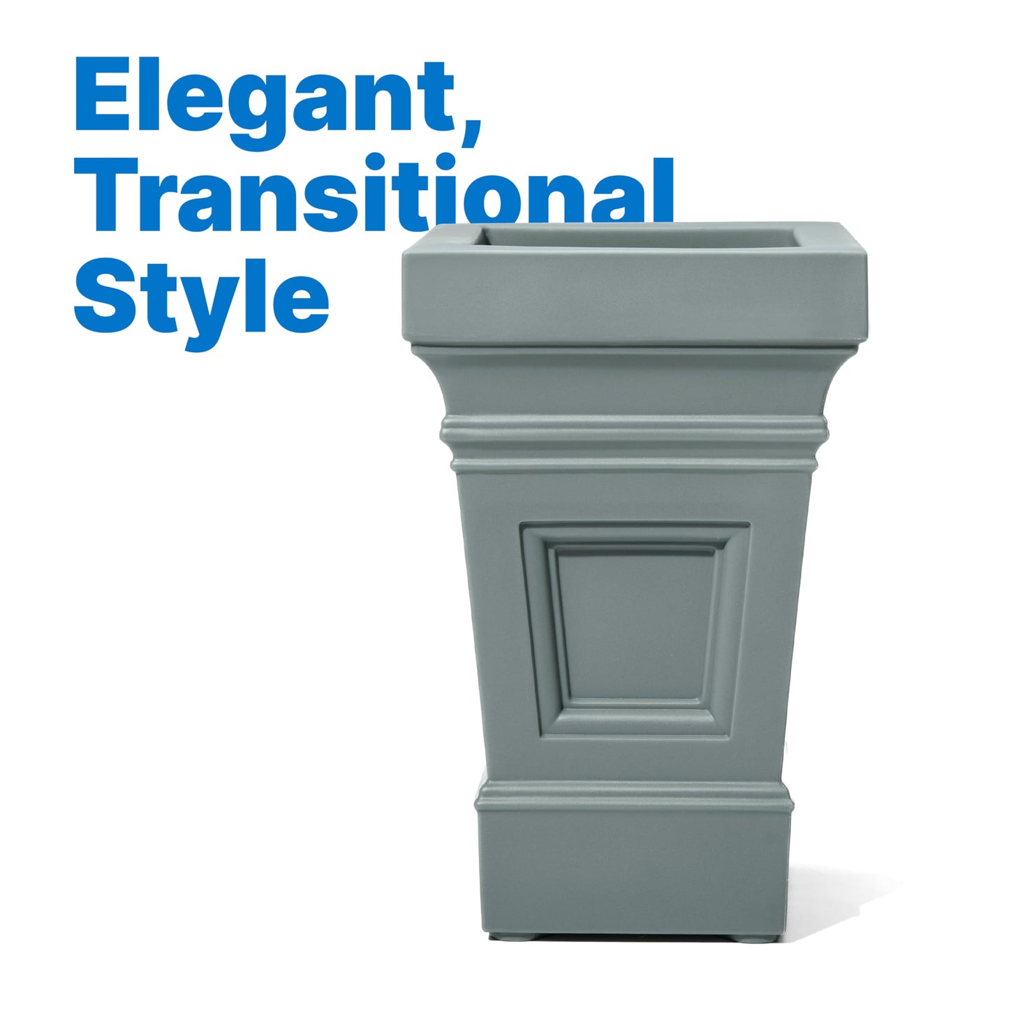 Step2 Atherton Square Planter, Large Planters for Outdoor Plants, Gardening and Flower Pot for Patio or Porch, Efficient Drainage, Durable Plastic, Sage Gray, 2-Pack