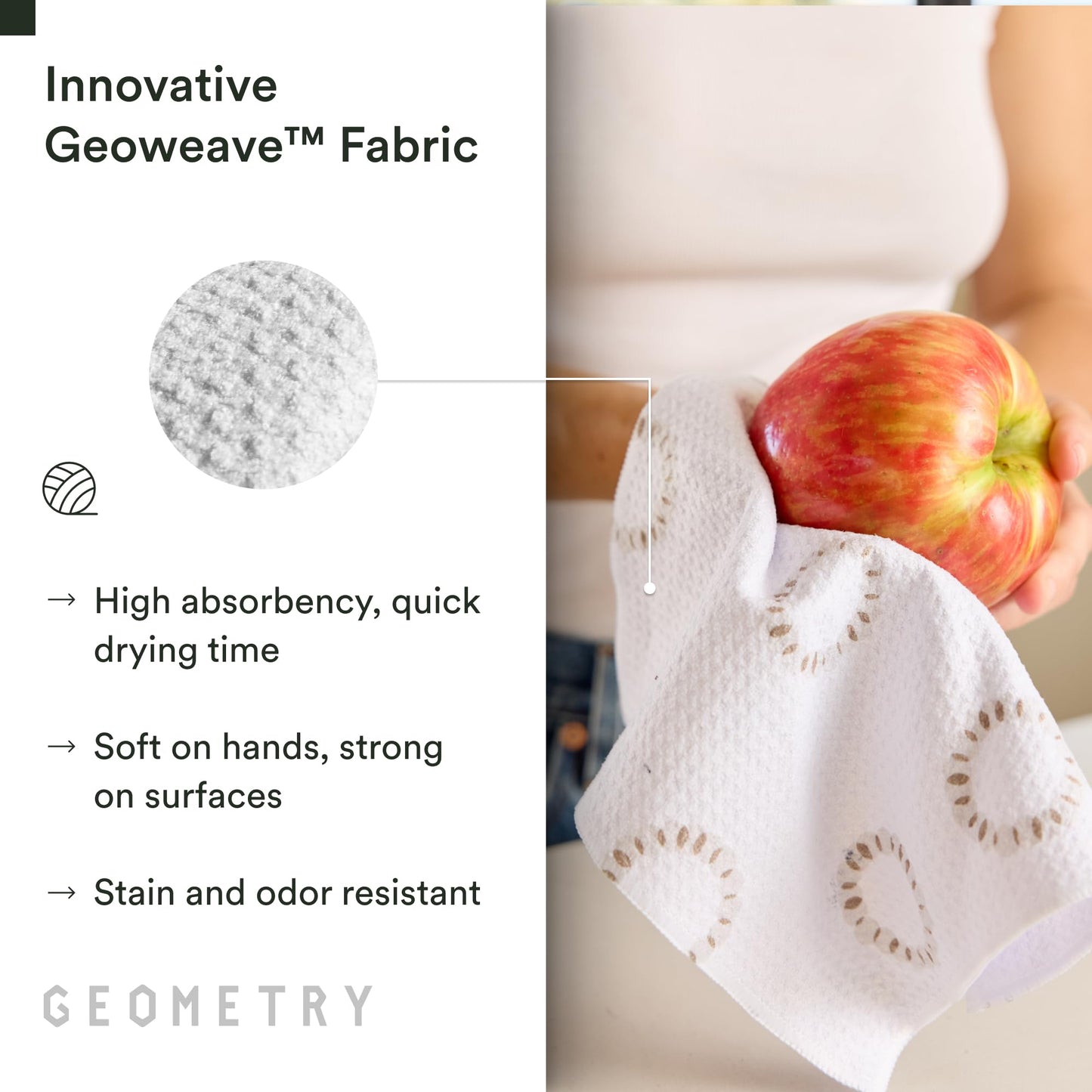 GEOMETRY Dishcloth – Evergreen Collection – Quick-Dry, Ultra-Absorbent, Reusable Microfiber Kitchen Towels for Drying & Cleaning - Pebble Play - 3 Pack