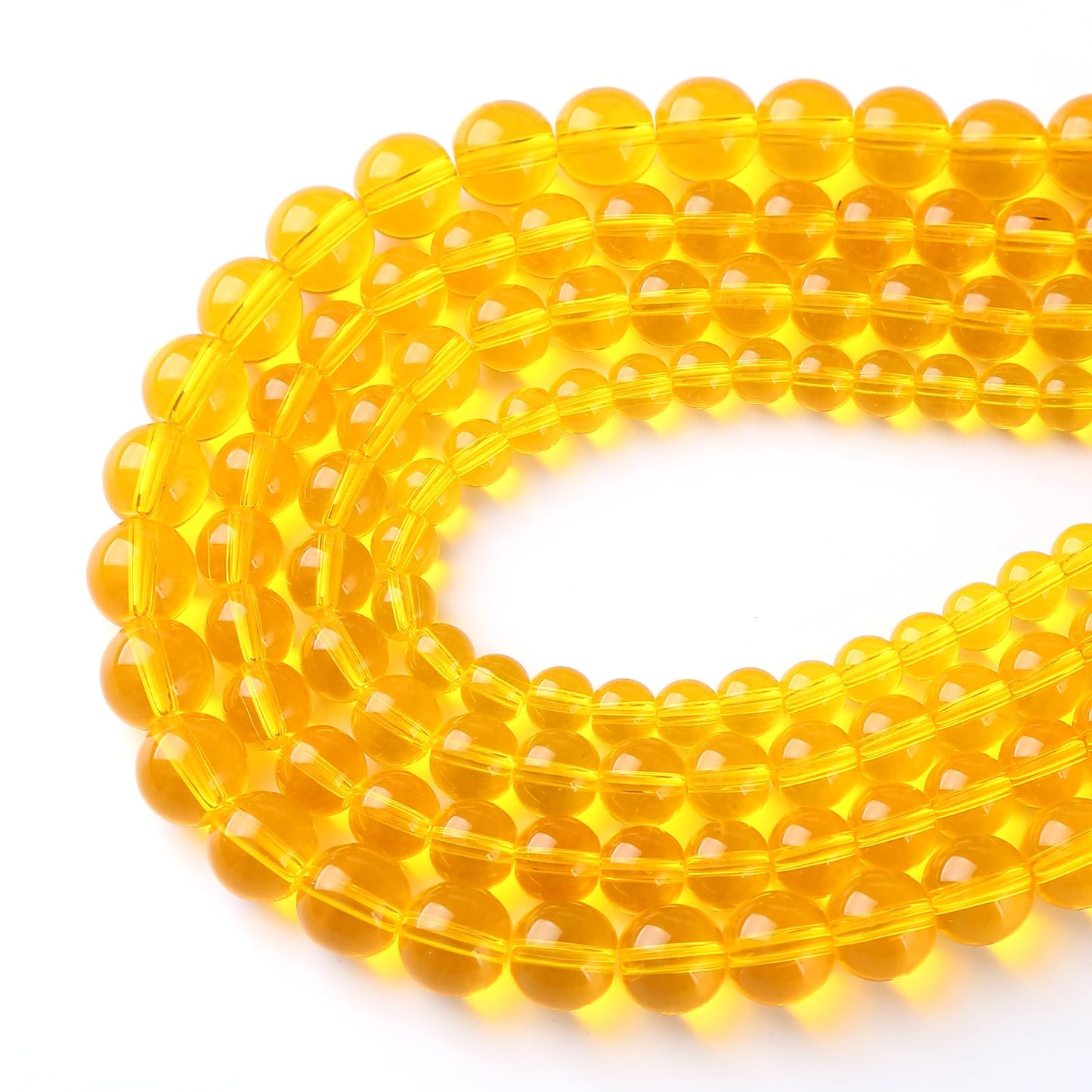 46pcs 8mm Smooth Yellow Crystal Glass Beads Citrine Round Loose Beads for Jewelry Making DIY Bracelet Necklace 15" Energy Healing Power Stone Beads