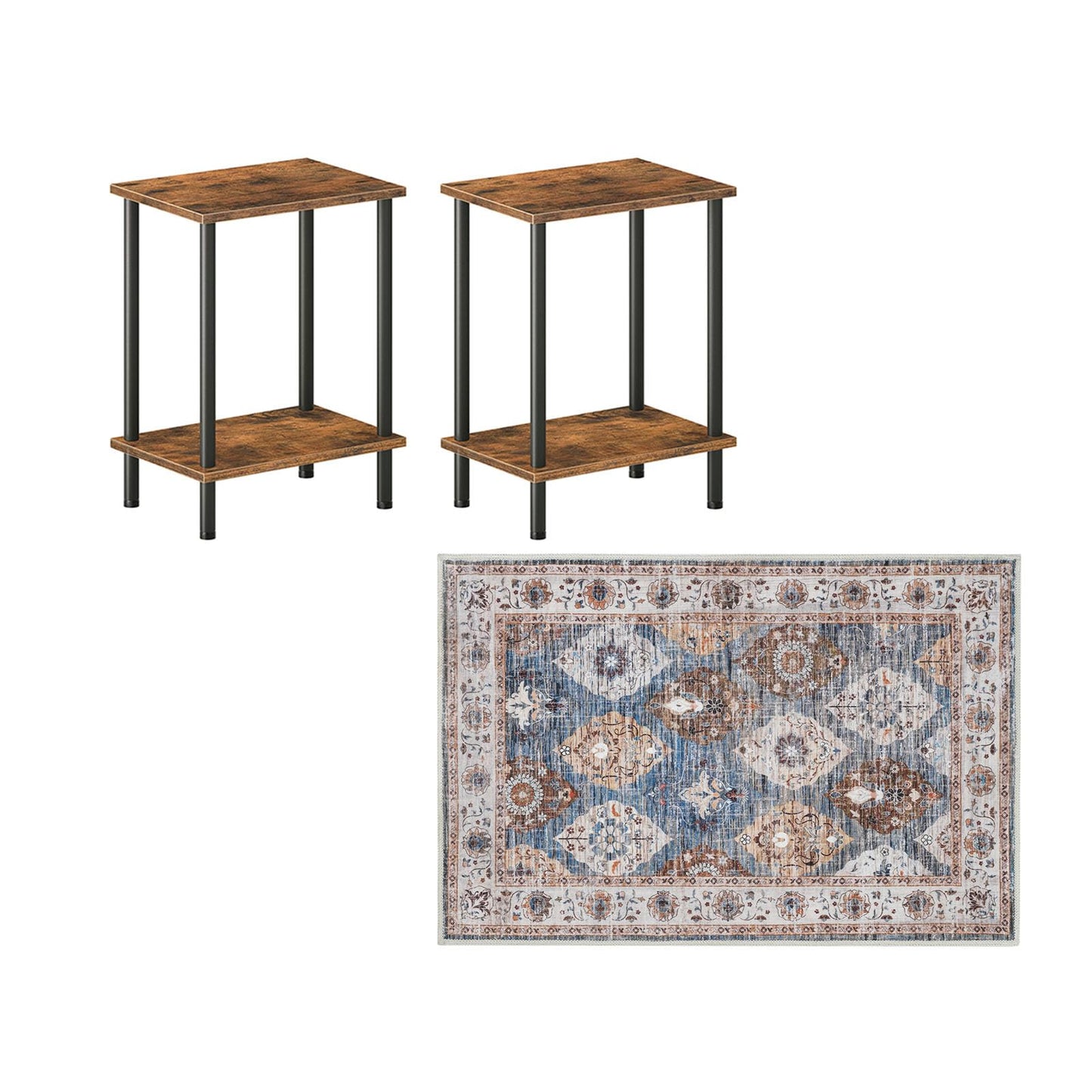 HOOBRO End Table and Area Rugs Bundle, Nightstand with 2-Layer Storage Shelves, 2 x 3 ft Area Rugs Washable Non-Slip, BF09BZP201-BU01AR01