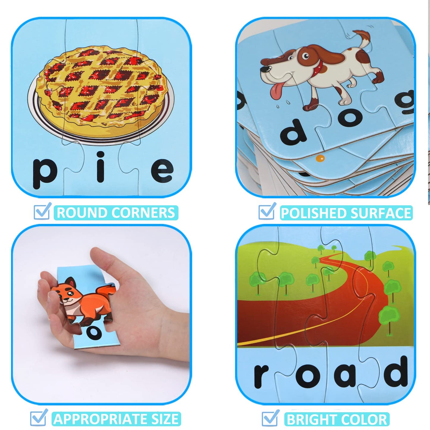80 Words Self-Correcting Spelling Puzzles, Double-Sided Three and Four Letter Words with Matching Images, Perfect for Kids Age 3+ Year Old