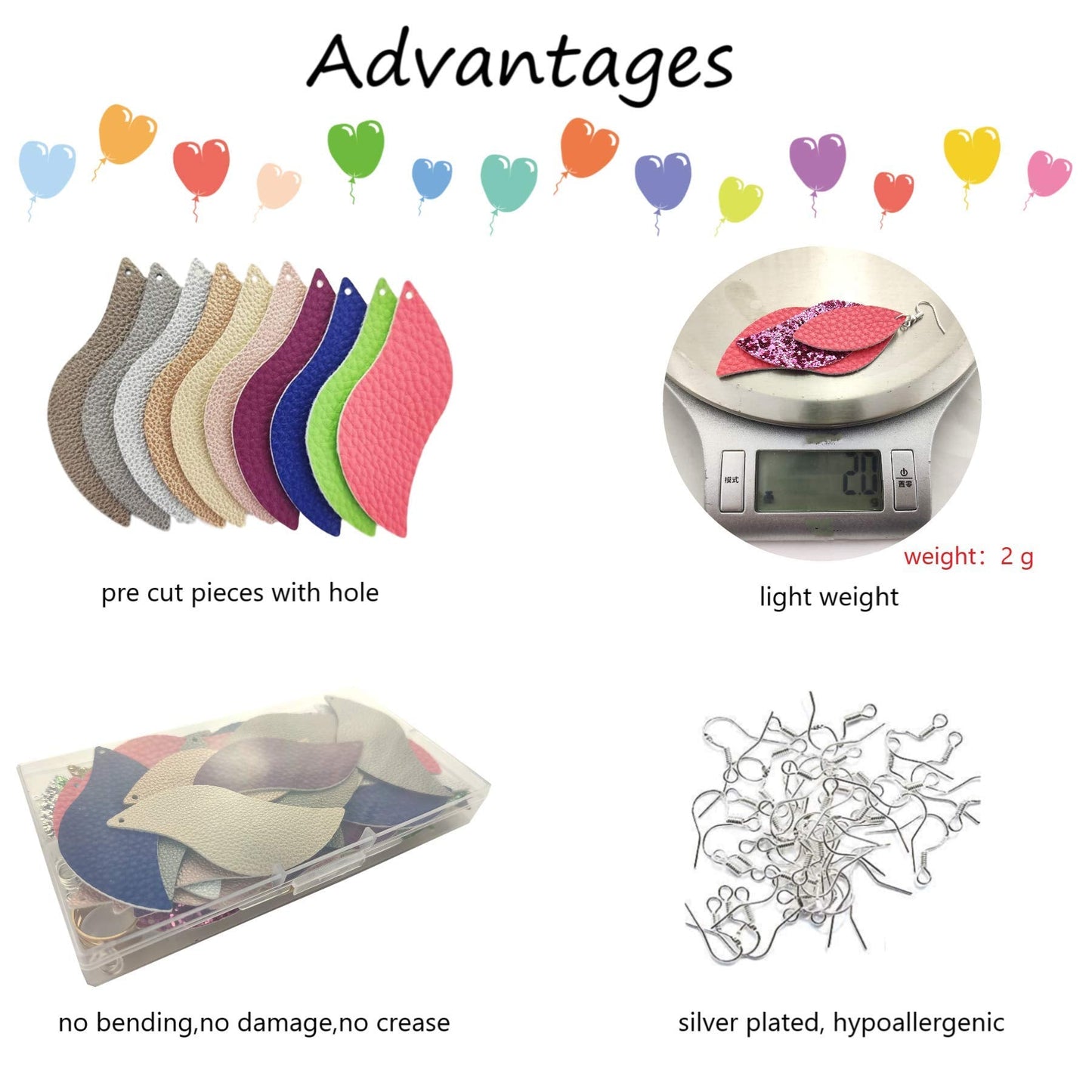 AOUXSEEM 181 Pcs Leaf Faux Leather Earrings Making Kit for Beginner, Contains 60 Pre Cut Lightweight Glitter Printed Synthetic Fabric Pieces and Hypoallergenic Hooks Jump Rings (Solid A)