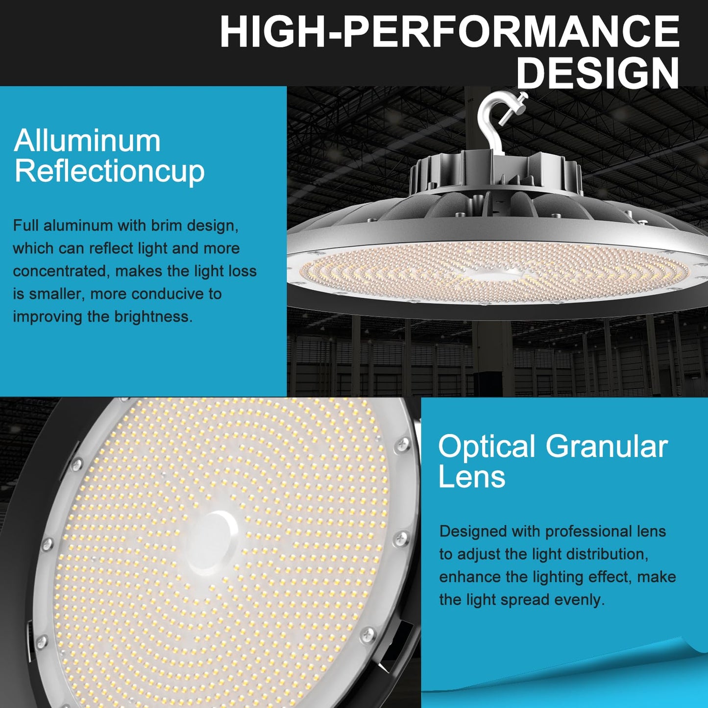 Lightdot 350W LED High Bay Light AC100-277V High Bay LED Light 5000K Daylight UFO Lights 52500LM (1400W MH/HPS) Replacement Warehouse Lighting-4Pack 5 Yrs Warranty