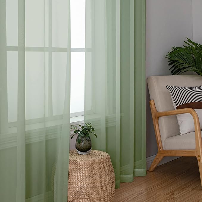 Simplebrand Sage Sheer Curtains 84 Inches Long, Light Filtering Rod Pocket Solid Color Window Sheer Curtain Panels, Elegant Curtains & Drapes for Living Room, Bedroom 2 Panels (Sage, 42" W x 84" L)