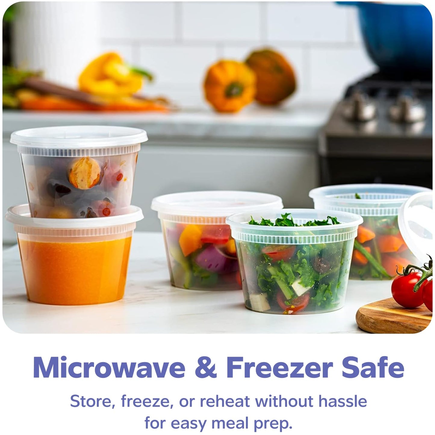 GUSTO [48 Sets 16 oz. Plastic Deli Disposable Food Storage Containers With Airtight Lids (Formerly Comfy Package)