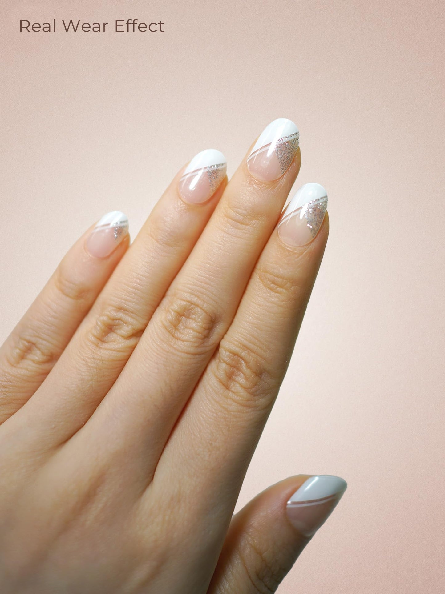 Beaolata Real Gel Nail Strips (No UV Light Needed) - 44Pcs Salon Quality Nail Stickers - Long Lasting Polish Wraps for Women, Easy Apply & Remove (Parisian Sparkle White)