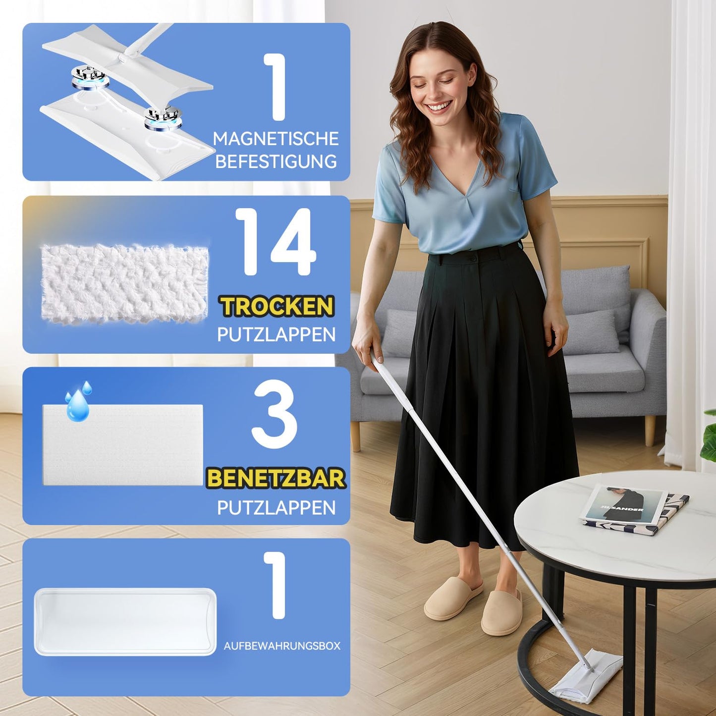 Sweeper 2-in-1 Dry + Wet Floor Mopping and Sweeping Kit, Multi-Surface Kit for Floor Cleaning, Kit Includes 1 Sweeper 14 Dry Sweeping Cloths 3 Wet Mopping Cloths