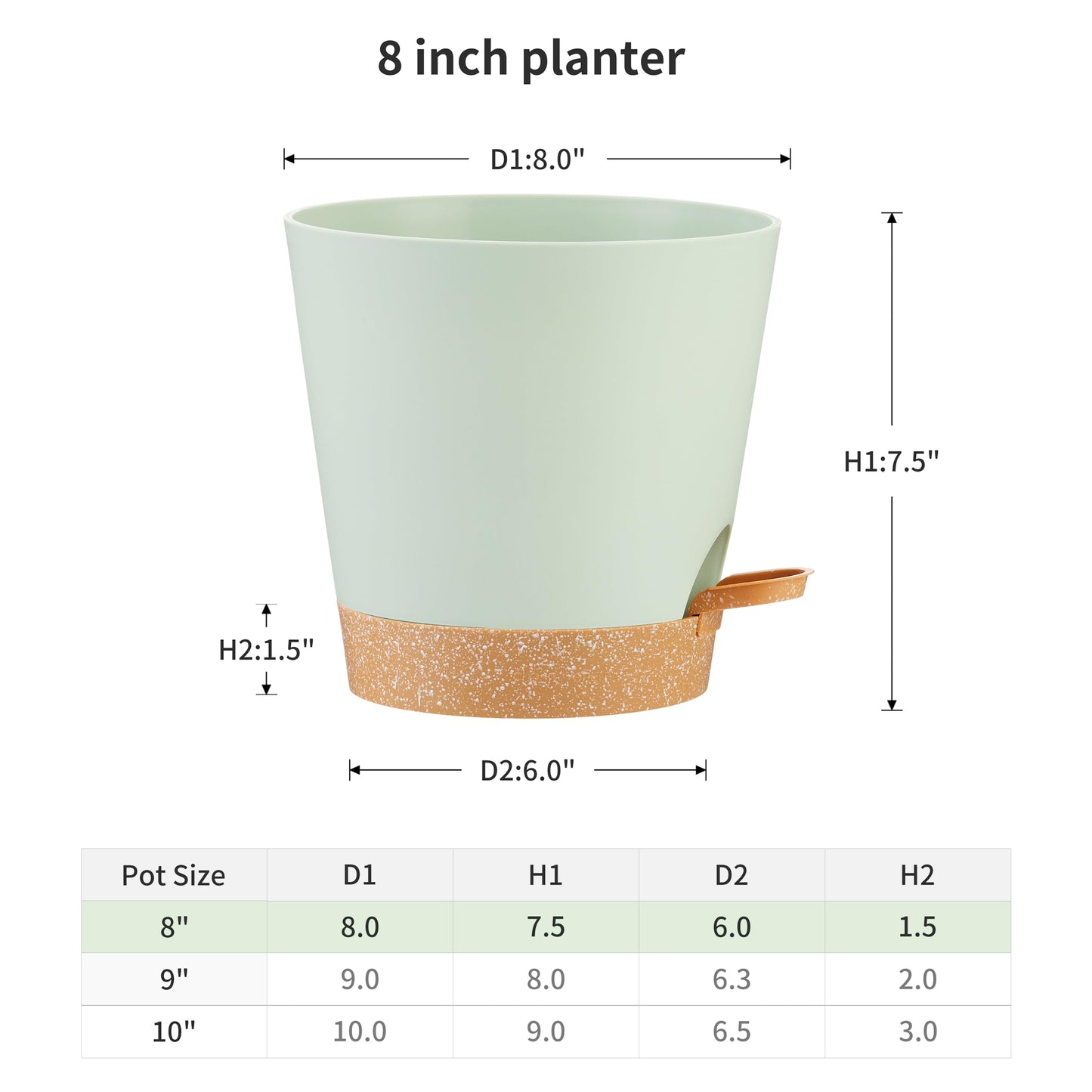 FaithLand 2-Pack 8 Inch Planter Pots for Indoor Outdoor Plants, Self Watering Flower Pots with Deep Reservoir, Green with Terracotta …