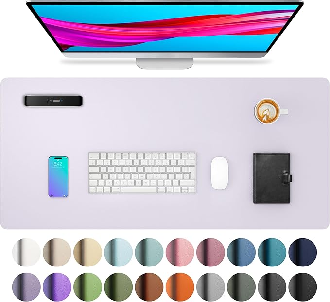 Aothia Large PU Leather Desk Pad Protector - Non-Slip Mouse Pad & Writing Mat for Office/Home, Waterproof, Easy to Clean (31.5"x15.7", Soft Lavender)