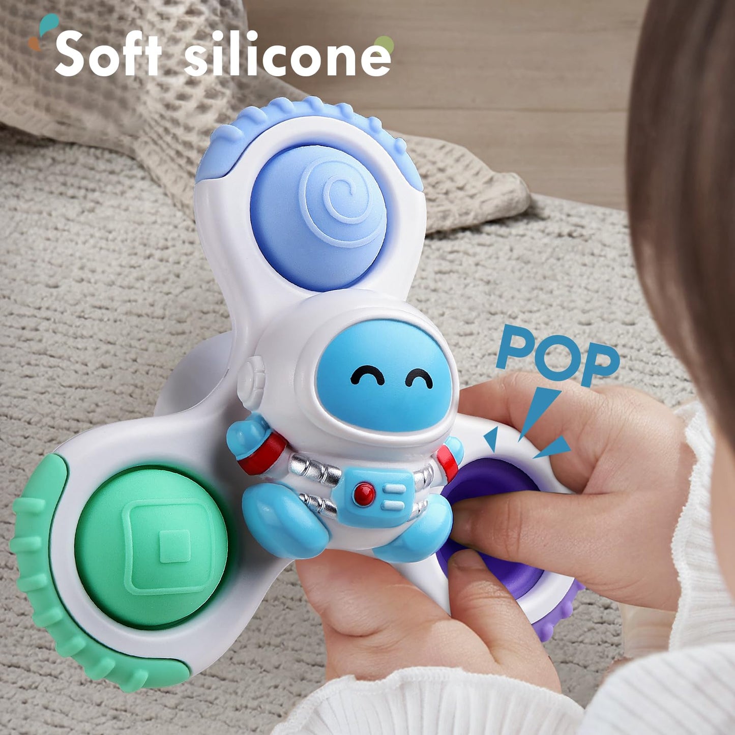 ALASOU 6 PCS Suction Cup Rotating Toys(3 POP+3 Space) for Infant and Toddlers