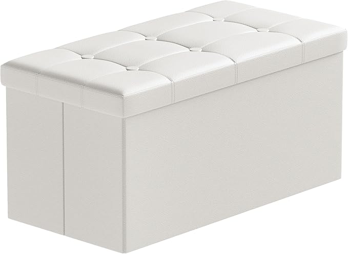 BRIAN & DANY 30 Inches Storage Ottoman Bench, Faux Leather Ottoman with Storage, Folding Bench Shoe, Foot Rest Stool, for Living Room, White