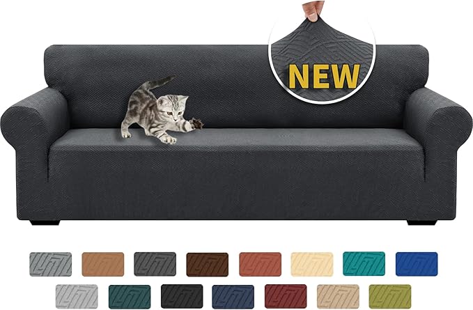 XINEAGE 2026 New Extra Large Couch Cover for 3 Cushion Couch (91"-110")1 Piece Stretch Oversized Sofa Slipcovers Jacquard 4 Seater Furniture Protector Elastic Bottom for Kids,Pet (XL Sofa, Dark Gray)