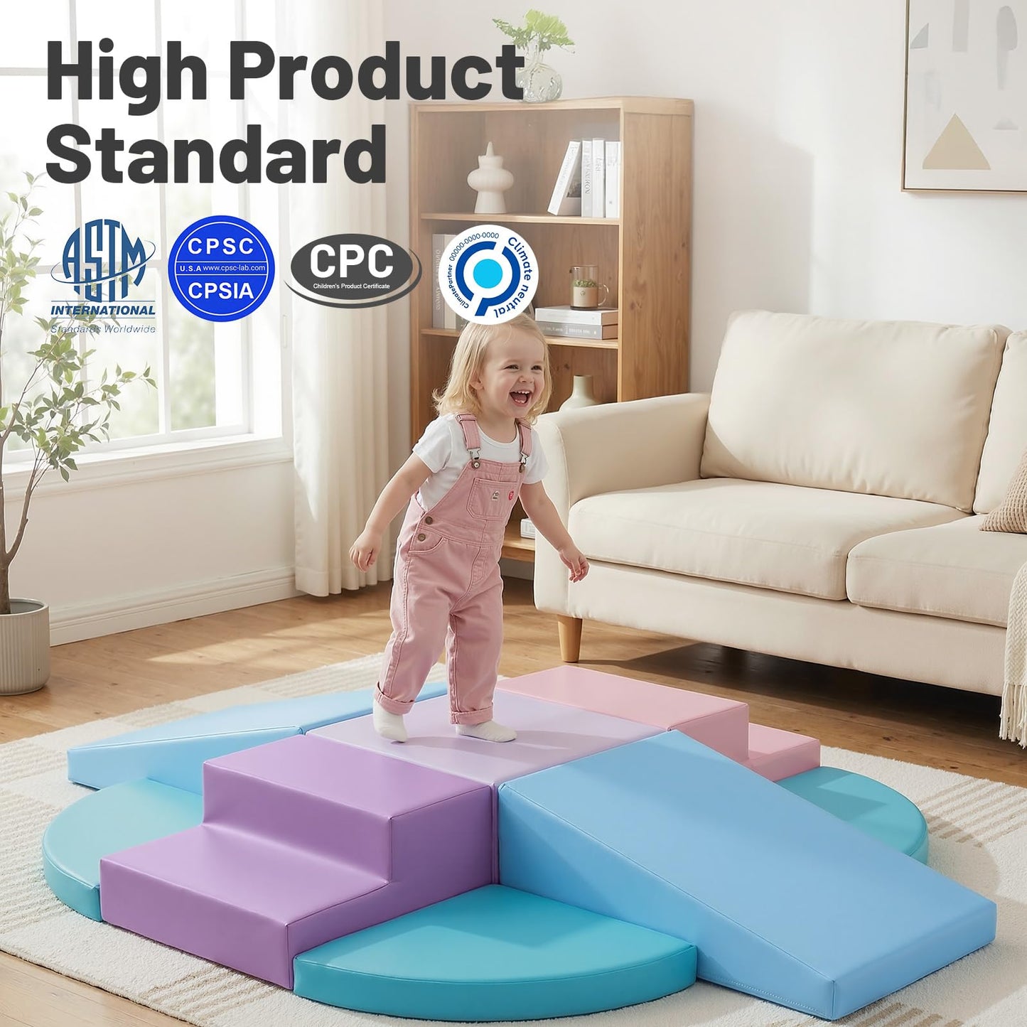 TODIBY 9-Piece Climbing Toys for Toddlers: Soft PU Leather Foam Blocks - Baby Climb and Crawl Activity Blocks - Kids Play Gym Equipment Indoor for Development(Macaroon)