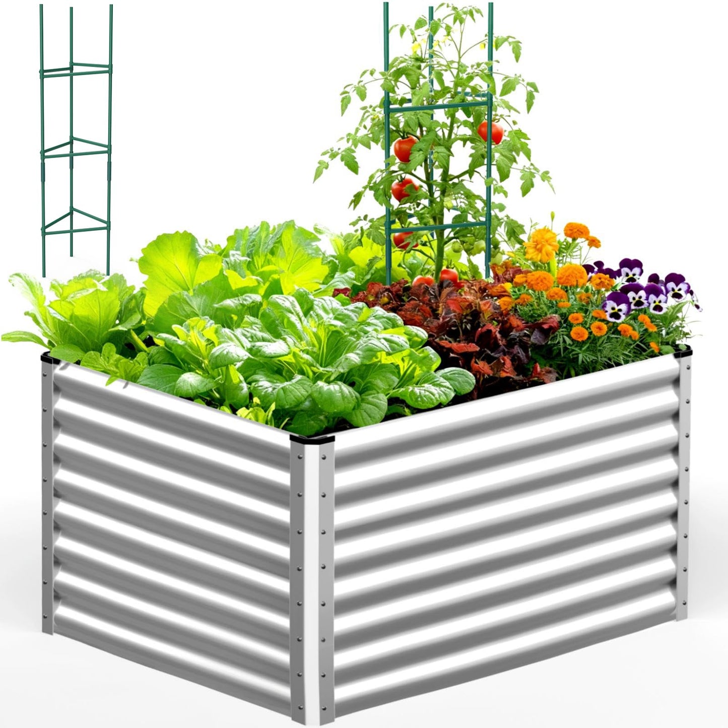 Quictent Galvanized Raised Garden Bed 4x3x2ft Tall Garden Bed Extra Height 22.4" Hold 24cft Soil Outdoor Heightened Planter Box for Deep Root Vegetables Herbs Tomato Cage Included, Silver