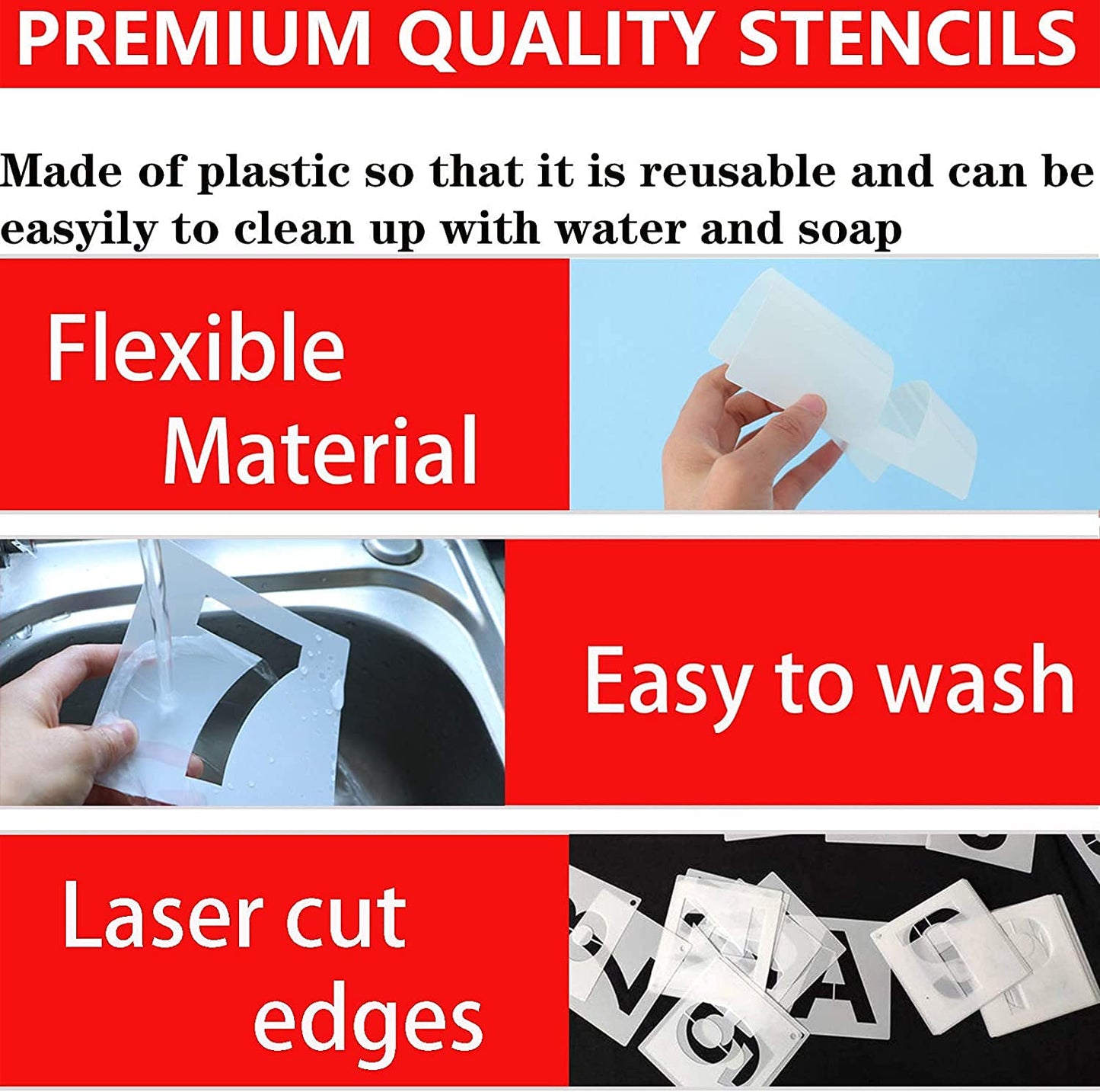 YEAJON 6 Inch Letter Stencils and Numbers, 36 Pcs Alphabet Art Craft Stencils, Reusable Plastic Templates for Wood, Wall, Fabric, Rock, Signage(6 Inch)