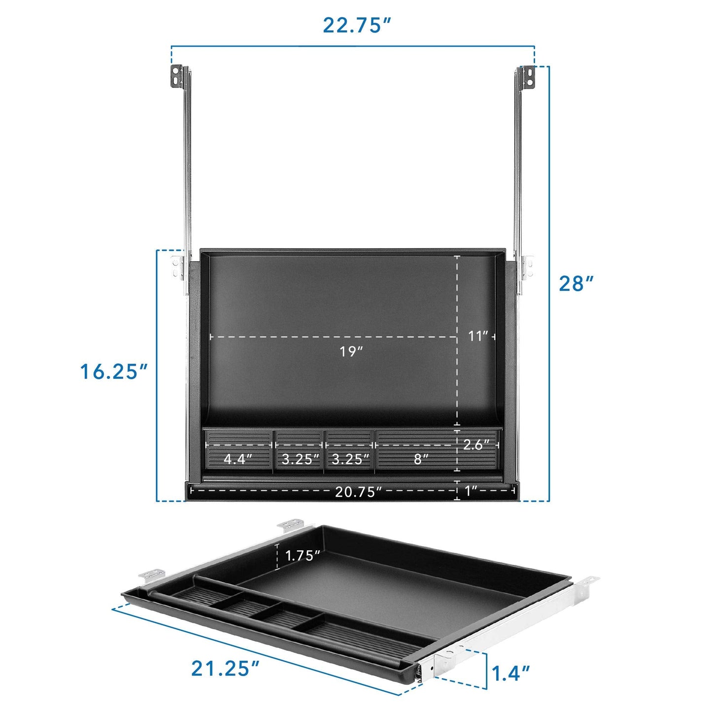 MOUNT-IT! Large Under Desk Pencil Drawer | 21.25” W, Ball Bearing Slide-Out Organizer for Office Supplies, Paper & Pencils | Fits Desks Over 1” Thick, Adjustable Extension 16.25”–28”