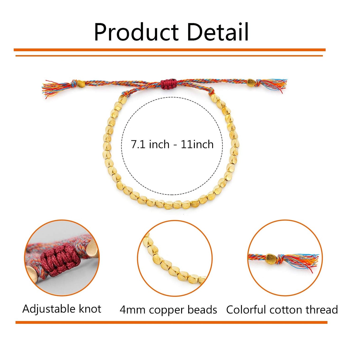 Wremily 2 Pcs Tibetan Copper Bead Adjustable Braided Cotton Bracelet Set Handmade Lucky Rope Bracelet Gift for Women Men