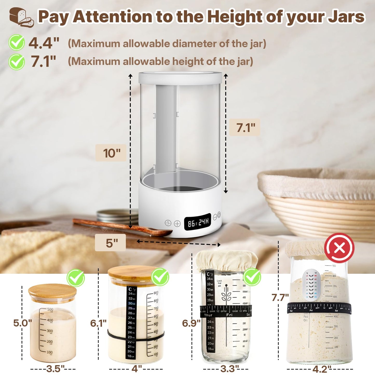 Sourdough Starter Warmer Home Incubator - Upgraded Sour Dough Warmer Box with Double Heating Plates and Warming Dome, 70-120°F Precise 1°F Thermostat, 24H Timer Fermentation Sourdough Heater Mat Tool