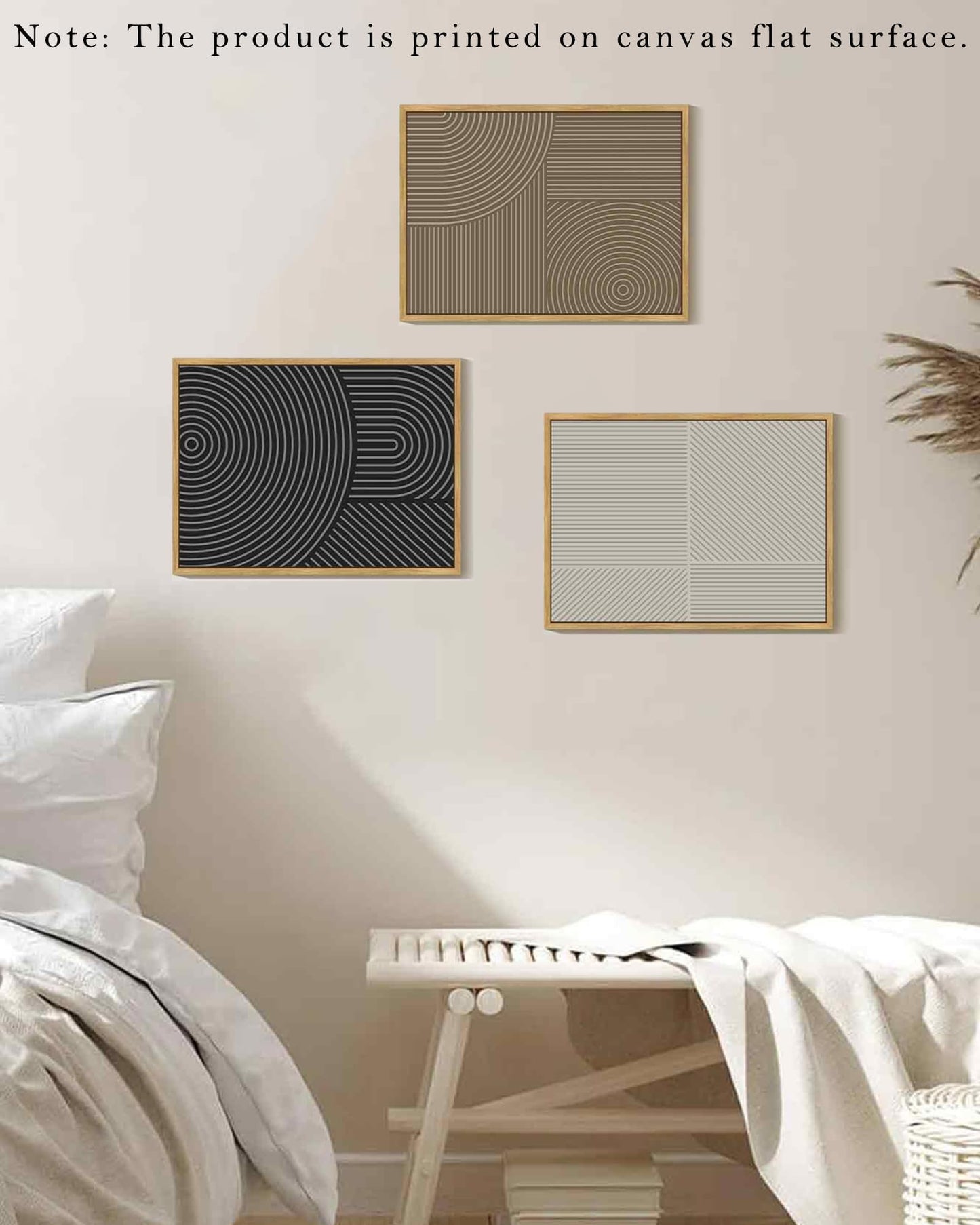 KUVIOKE Minimalist Abstract Boho Framed Wall Art Modern Mid-Century Bohemain Neutral Line Wall Decor Geometric Artwork Bedroom Decor 12x16in (Natural Framed)