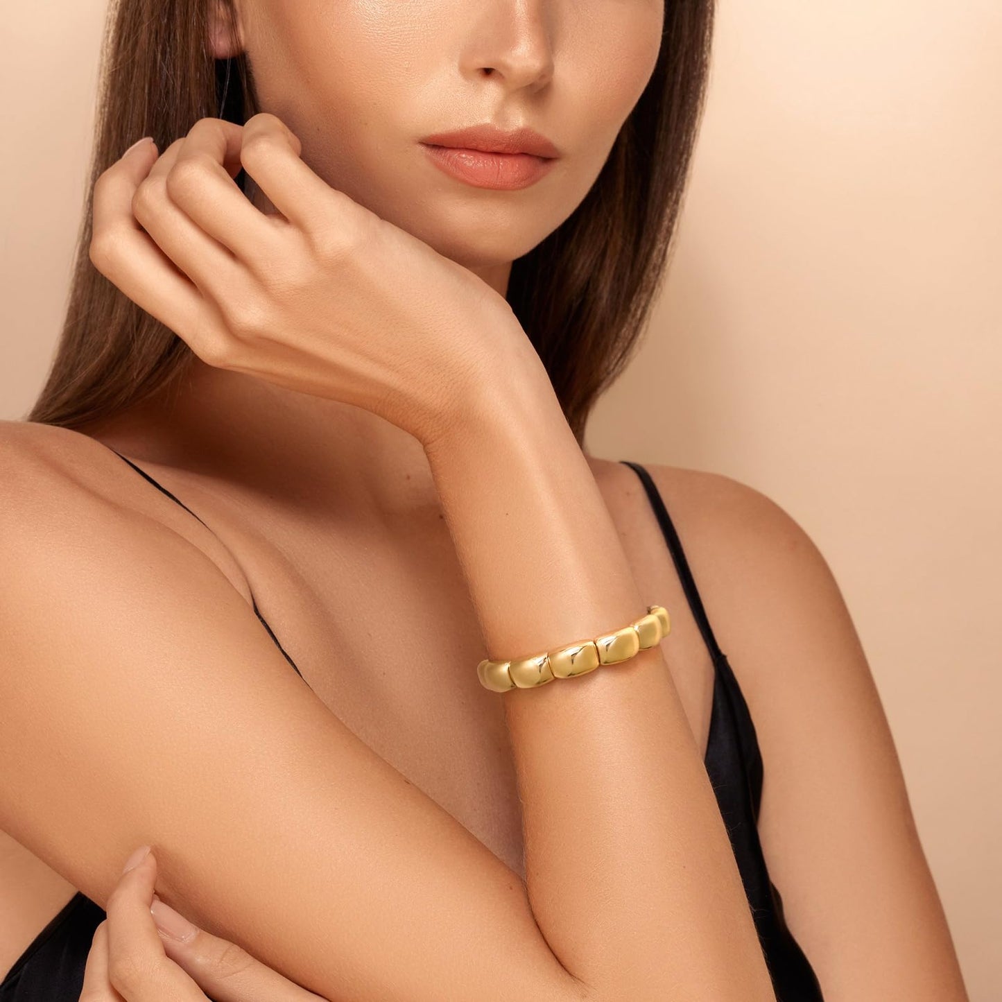 FAMARINE Bracelets for Women, Stretchable Bracelet Minimalist Stretch Stack Adjustable Bangles