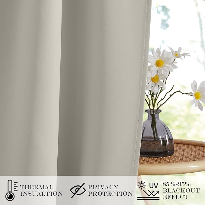 NICETOWN Blackout Door Curtain - Privacy Thermal Insulated Farmhouse Window Curtains for Patio French Front Door Sidelight Curtain for Wind Cover, W30 x L72 inch, 1 Panel, Natural