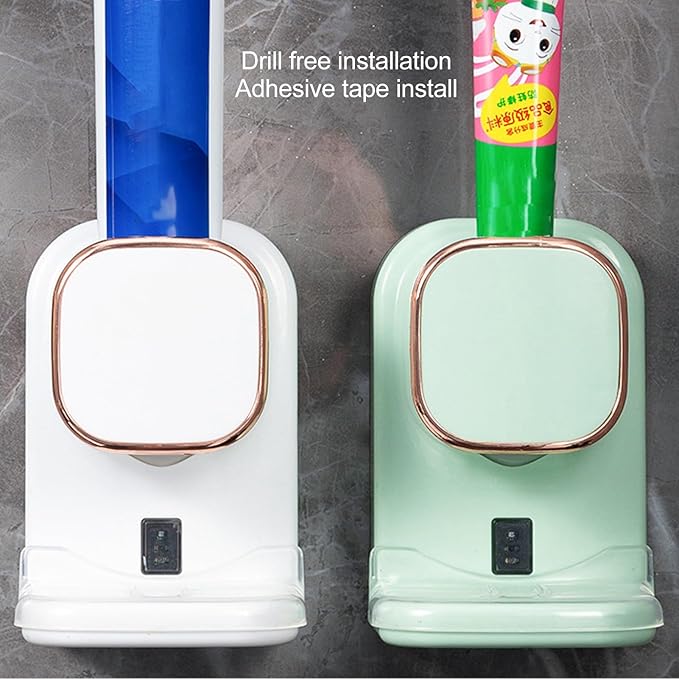 Electric Toothpaste Dispenser, Automatic Toothpaste Squeezer, Wall Mounted with 3 Toothbrush Slots and Holder, Smart Bathroom Accessories Stylish Decor (White)