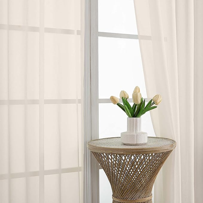 OVZME Cream Sheer Curtains 84 Inches Long 2 Panels Set, Light Filtering Sheer Curtains for Living Room Bedroom 59 Inch Extra Wide, Modern Voile Filmy Rod Pocket Window Drapes, 59Wx84L Inches