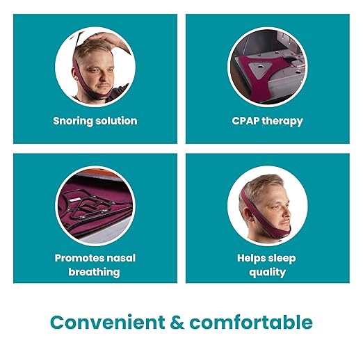 LifeSource Made in USA Universal Chin Strap for CPAP Users, Chin Strap for Snoring Solution, Breathable, Adjustable, Latex Free, Comfortable Sleep Support for Men & Women, Snoring Support, Ruby Red