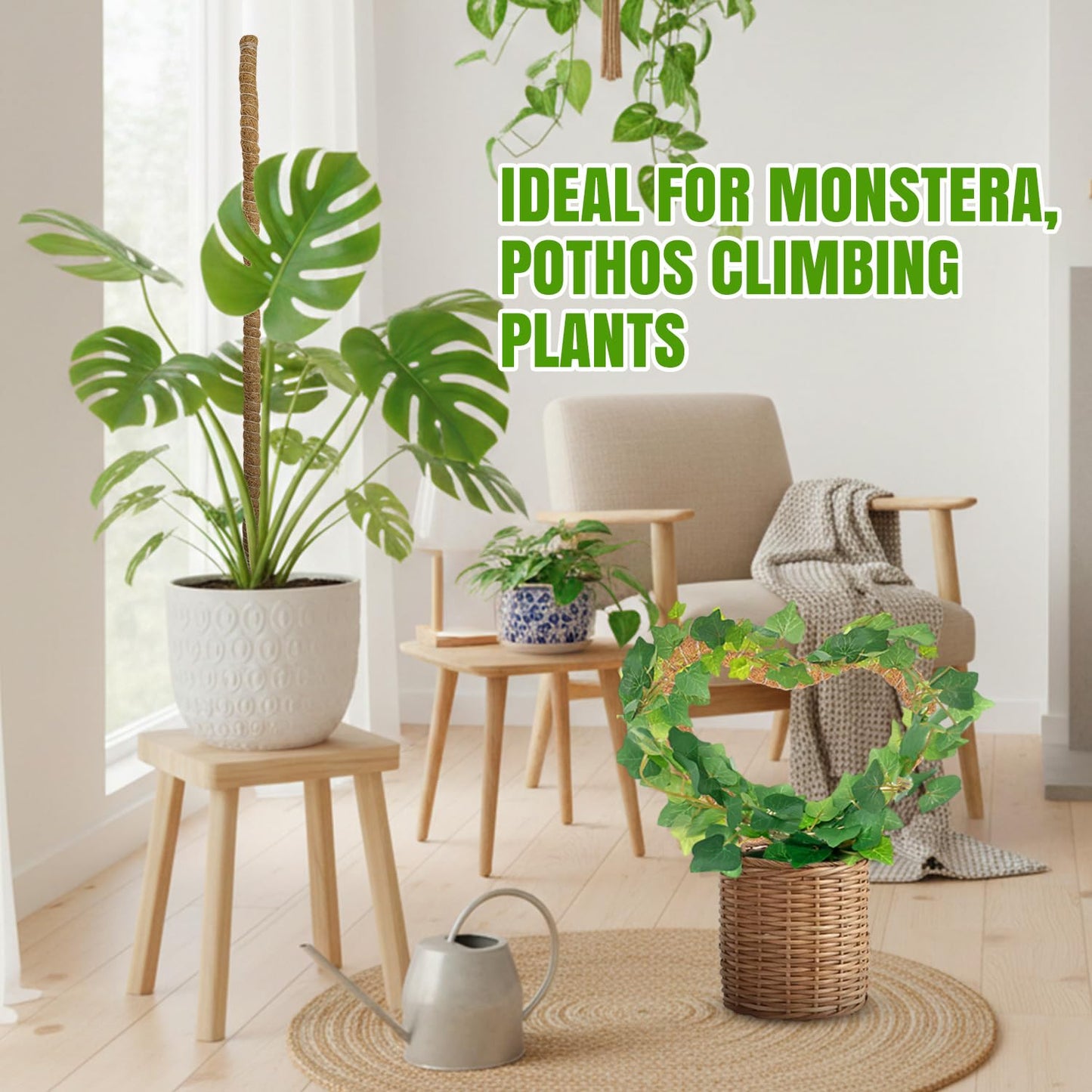 Mcbazel 2 Pack Bendable Moss Pole Kit (47" & 23") for Plants Monstera - Mixed Size Coco Coir Plant Support Stakes for Tall & Medium Indoor Vines - Flexible Totem Stick with Full Garden Ties