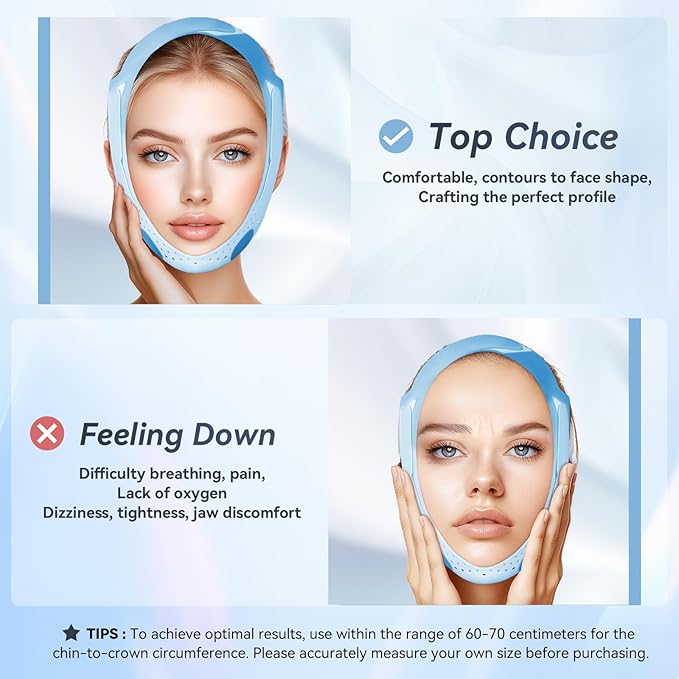 Chin Strap for Sleeping, Soft Silicone V-Line Lifting Mask, Reusable Face Lift for Women Men Anti Snoring Devices for Sleep Home Working Travel Yoga (Sky Blue)