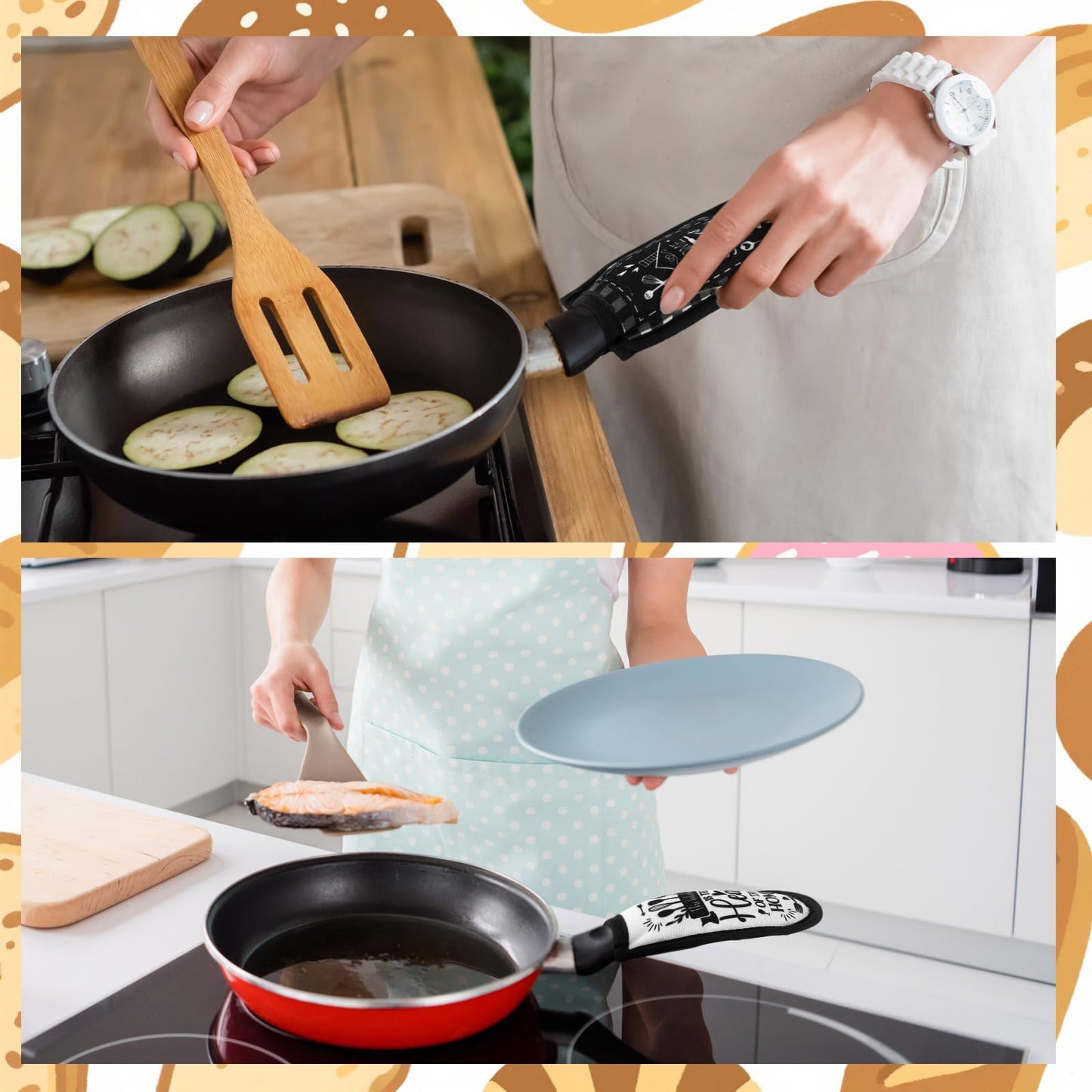 Patelai 8 Pcs Cast Iron Skillet Handle Cover Heat Resistant Pan Handle Sleeve Non Slip Pot Holders Home and Kitchen Theme Black and White Buffalo Plaid Handles Mitts for Kitchen Cooking Cookware Tools